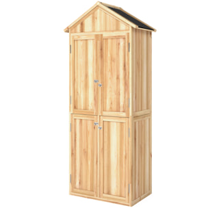 Armoire de jardin bois 4 portes 4 niv. rangement toit double pente bitumé