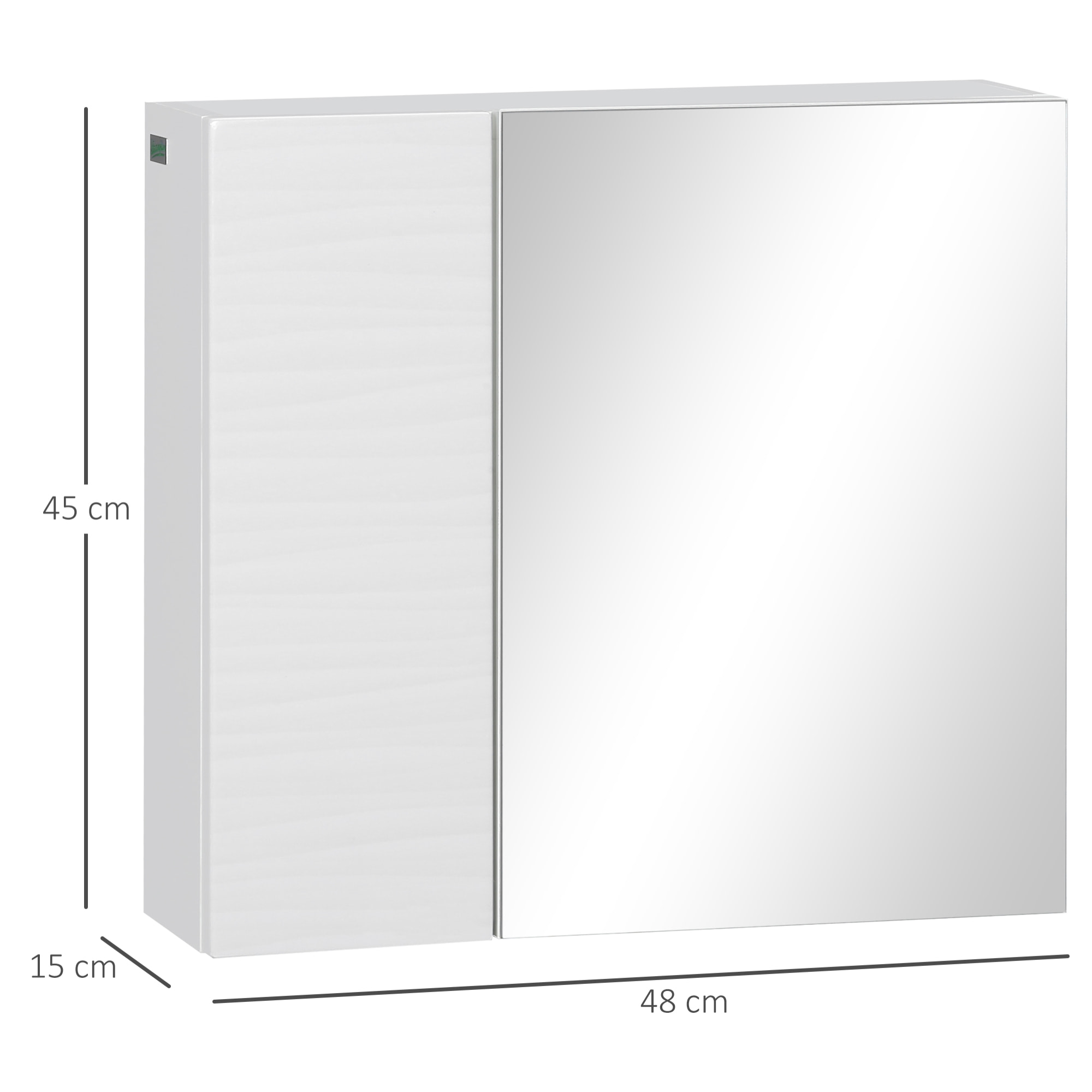 Armario de Baño con Espejo, Armario de Pared con 2 Puertas, Estantes Ajustables, Mueble de Baño Colgar, 48x15x45 cm, Blanco