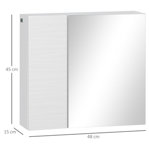 Armario de Baño con Espejo, Armario de Pared con 2 Puertas, Estantes Ajustables, Mueble de Baño Colgar, 48x15x45 cm, Blanco