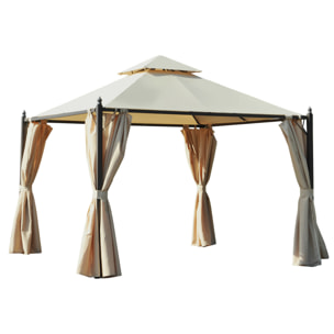 Cenador de Jardín 3x3m Gazebo con Doble Techo 4 Cortinas Laterales Mejor Ventilación Exterior Espacioso para Fiesta Eventos Barbacoa Beige