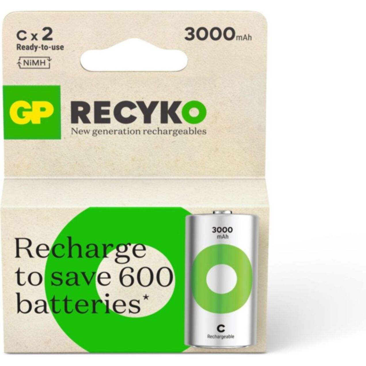 Pile rechargeable GP C ReCyckO lot de 2 3000mAh