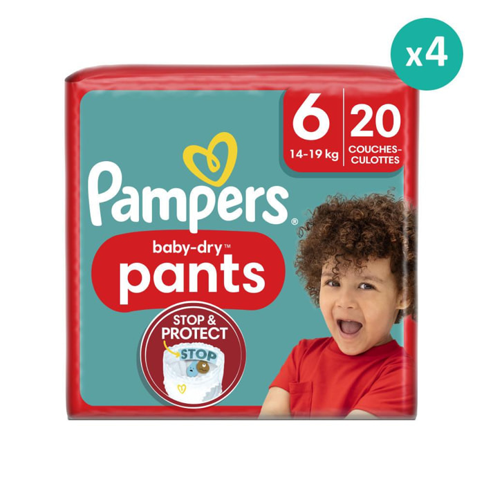 4 x 20 Couches-Culottes Pampers Baby-Dry, Taille 6, 14-19 kg