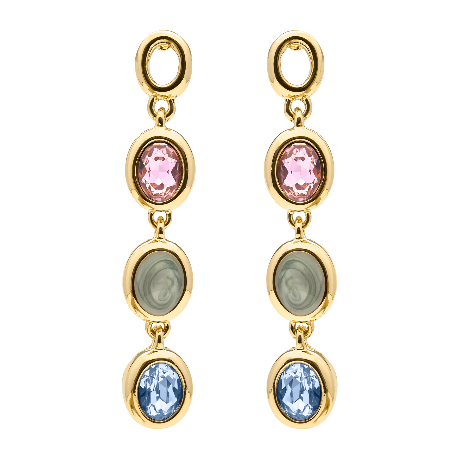 Pendientes de Cuarzo Hidrotermal Multicolor acabado en oro amarillo 18k