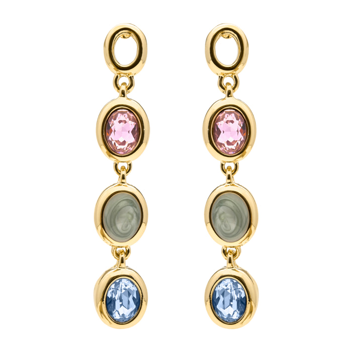Pendientes de Cuarzo Hidrotermal Multicolor acabado en oro amarillo 18k