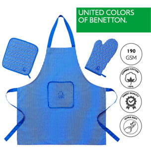 Set 3pcs benetton ( delantal+manopla+agarrador) benetton azul