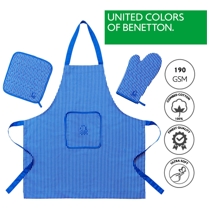 Set 3pcs benetton ( delantal+manopla+agarrador) benetton azul
