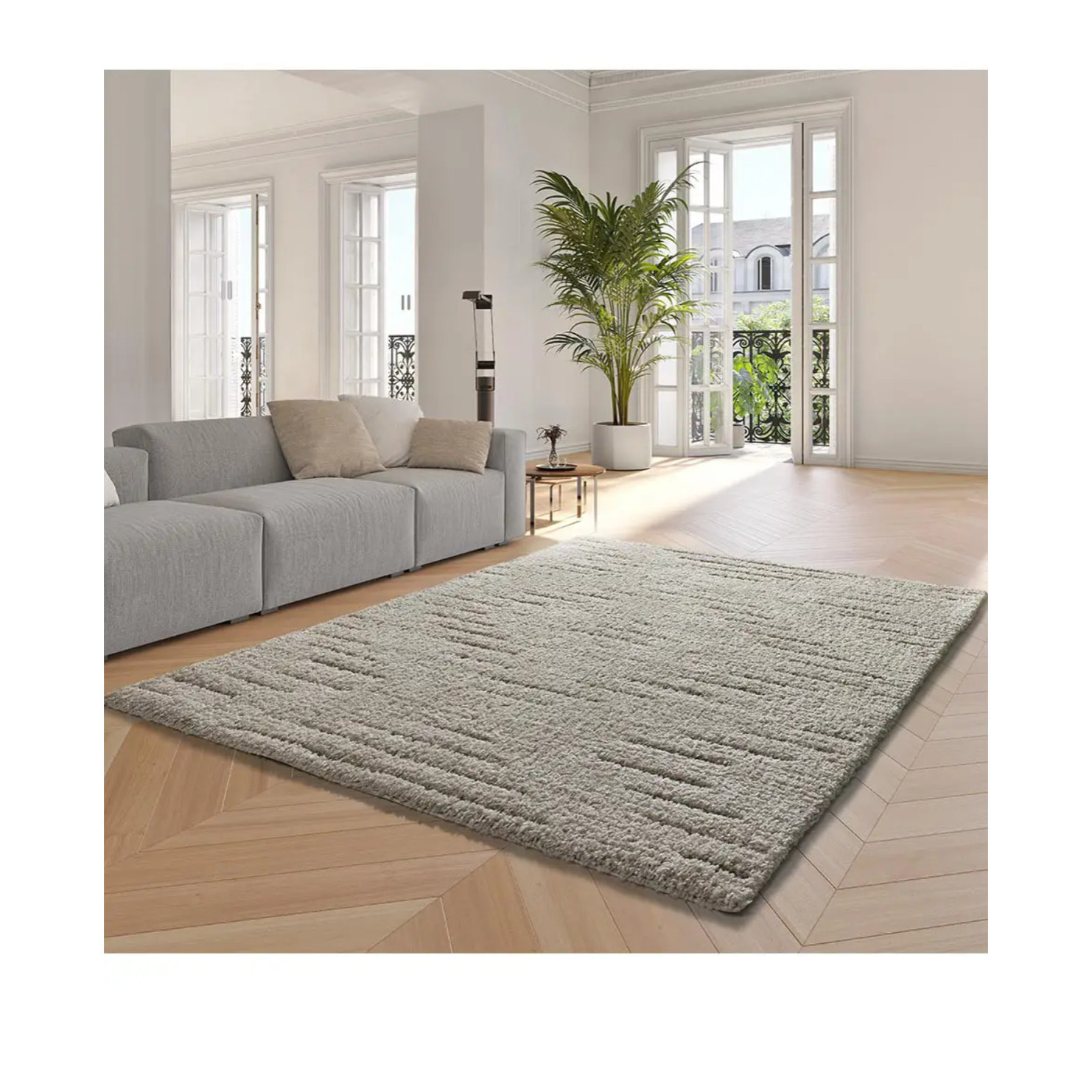 ATESA Alfombra shaggy suave estilo escandinavo crema, varias medidas disponibles