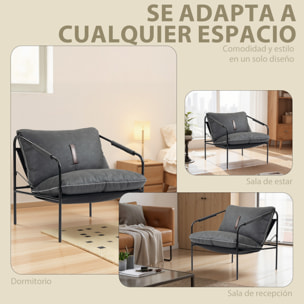 Butaca de Salón Moderna, Sillón de Lectura Tapizado en Cuero Sintético, Fundas de Cojines Extraíbles, Acolchado Grueso, Patas de Metal, para Dormitorio, Oficina, Gris Carbón
