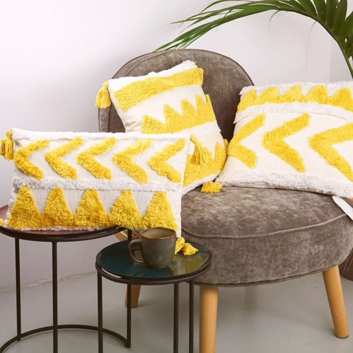 Cuscino design in tessuto jacquard con ricamo giallo 45x45 - Prism