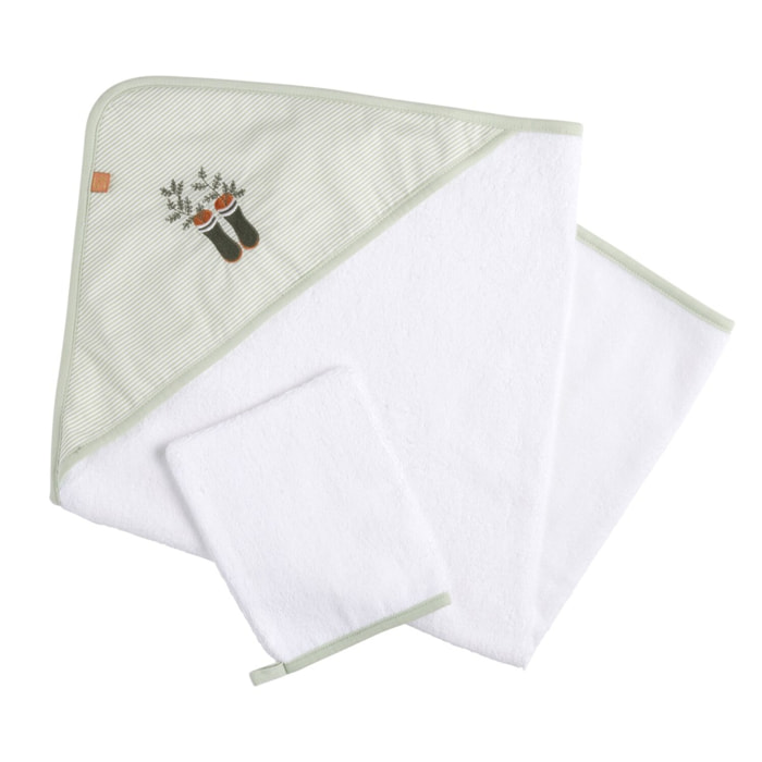 Cape de bain 75x75cm plus gant en coton blanc