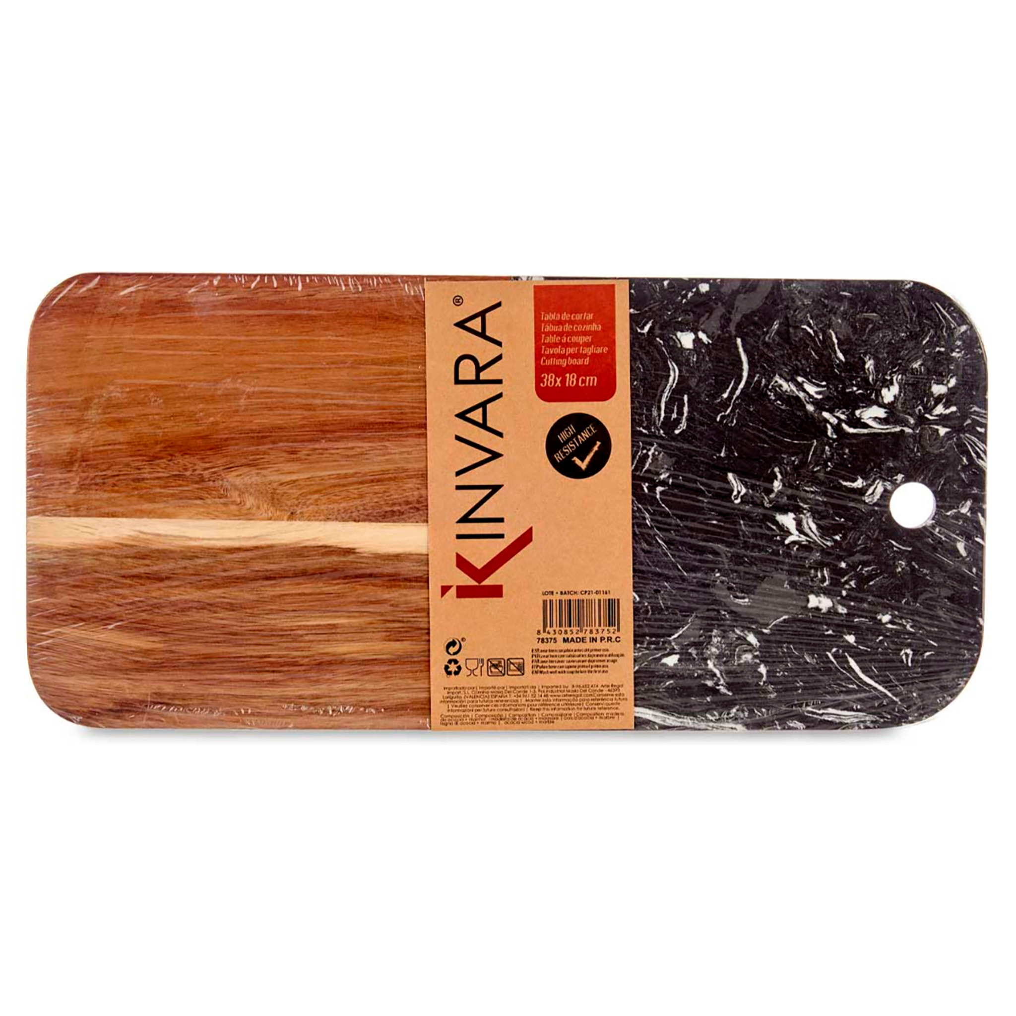 TABLA CORTAR MADERA Y MARMOL NEGRO 38CM