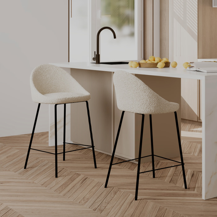 Lot de 2 chaises pour îlot central 65 cm en tissu bouclette blanc - Misty
