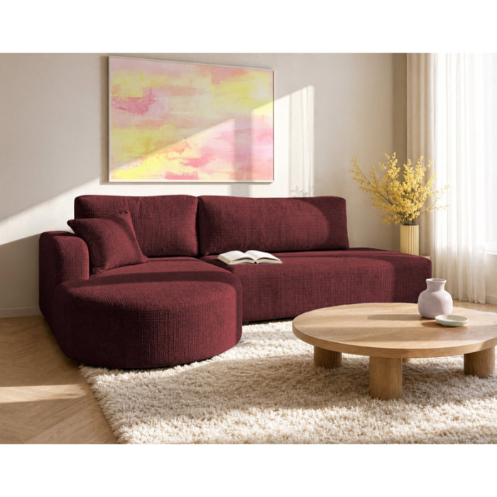 Miro - Canapé d'angle gauche 4 places convertible avec coffre en velours texturé - Prune