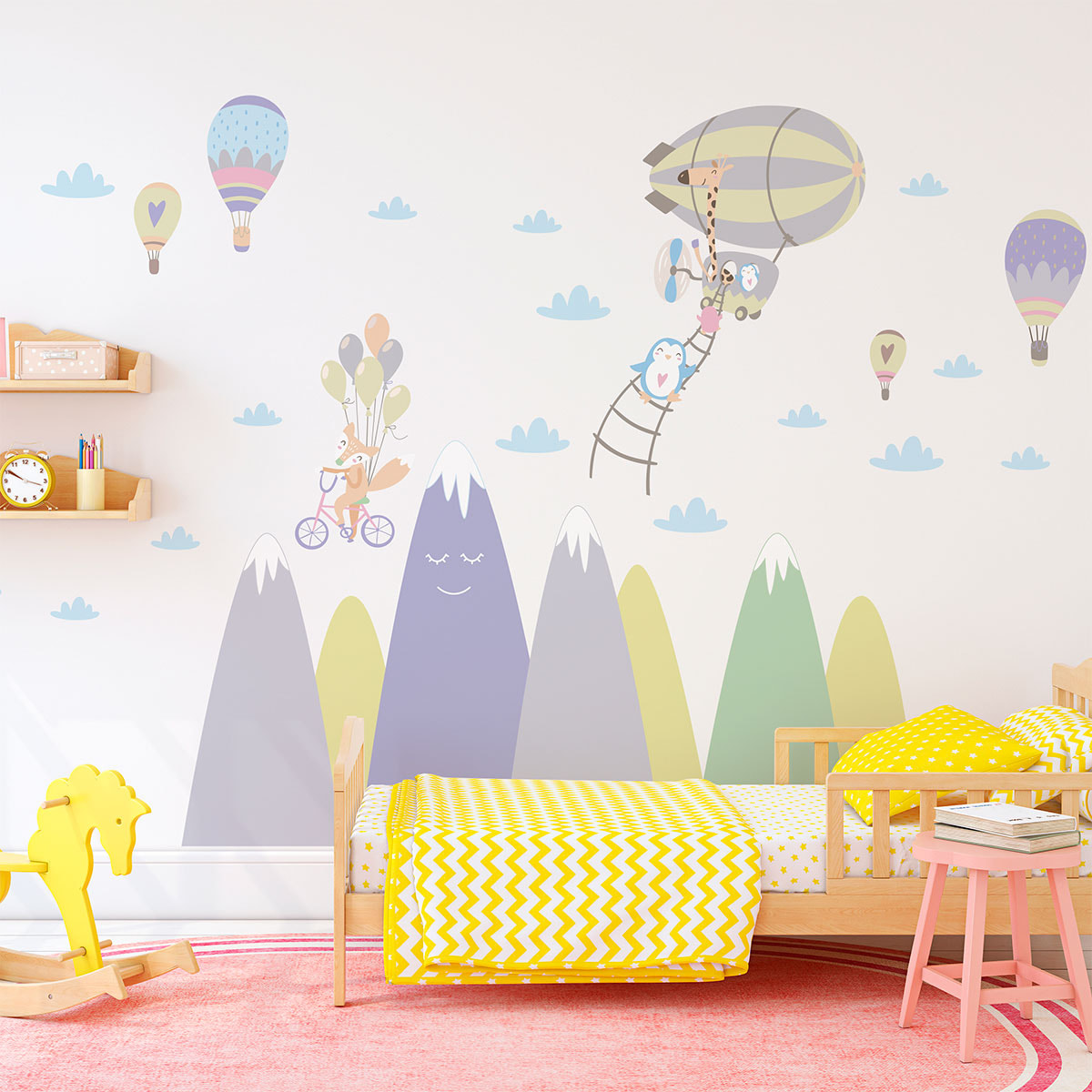 Stickers muraux enfants - Décoration chambre bébé - Autocollant Sticker mural géant enfant montagnes scandinaves ANIMAUX MALICIEUX