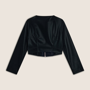 Giacca corta con zip da donna in similpelle lucida