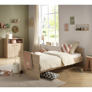 Chambre bébé duo: Lit bébé 60x120 évolutif et commode à langer 2 portes décor bois hêtre