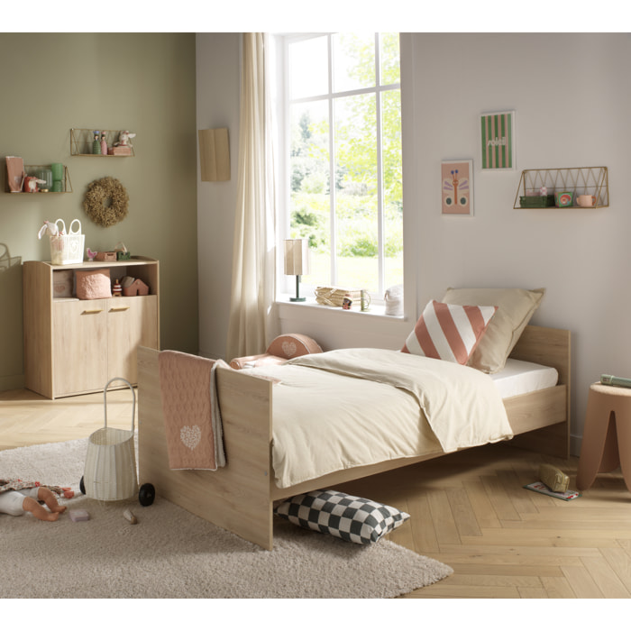 Chambre bébé duo: Lit bébé 60x120 évolutif et commode à langer 2 portes décor bois hêtre