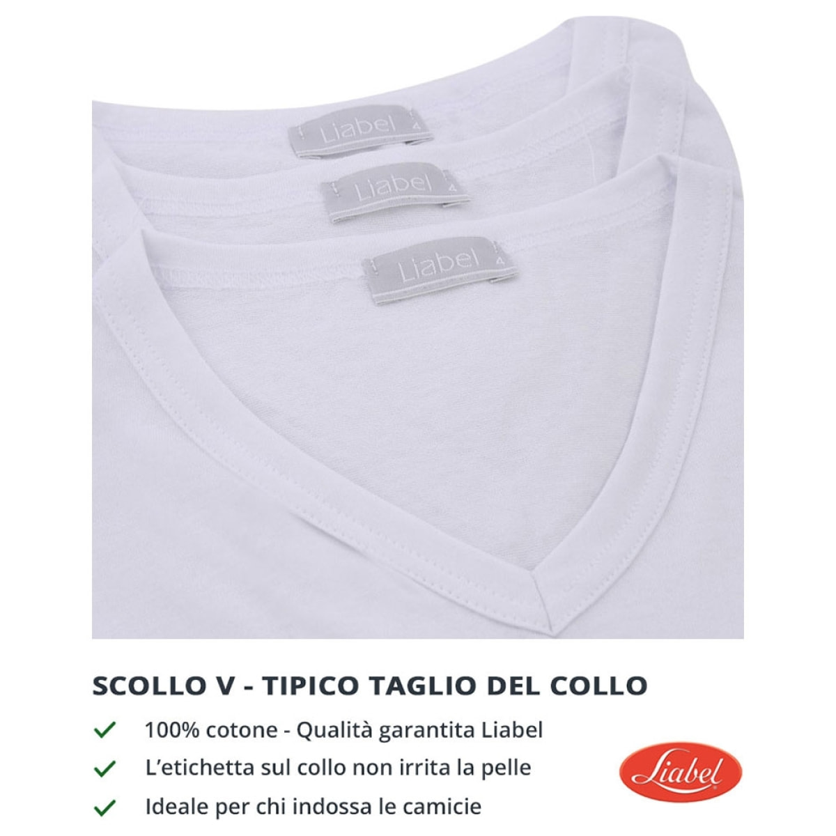 3 T-Shirt Uomo in Morbido Cotone Caldo 100% Interlock Scollo V LIABEL, Art. 2828-53