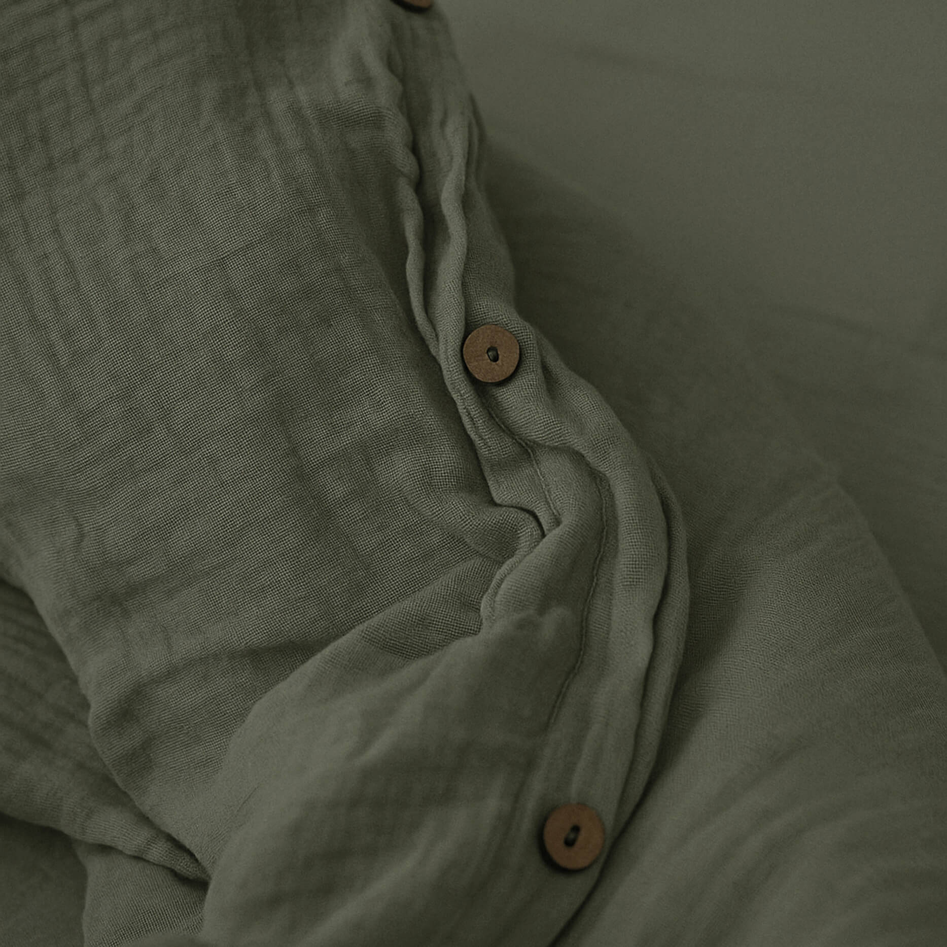 Naturals - Funda Nórdica Lisa - Cierre con botones - 100% Algodón de Muselina - Incluye 1/2 Fundas de Almohada - Verde