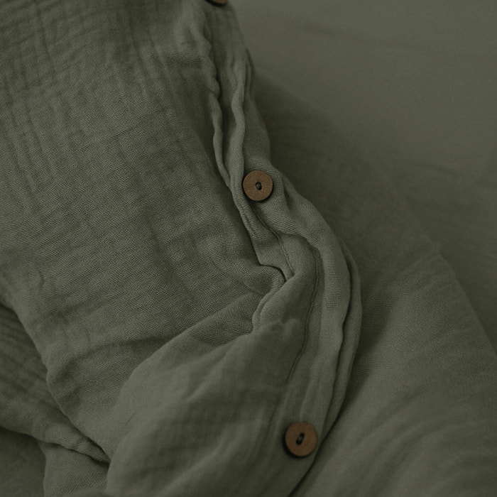 Naturals - Funda Nórdica Lisa - Cierre con botones - 100% Algodón de Muselina - Incluye 1/2 Fundas de Almohada - Verde