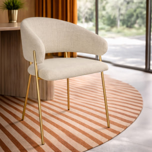 Lot de 2 fauteuils de table en tissu écru et pieds en métal doré EROS