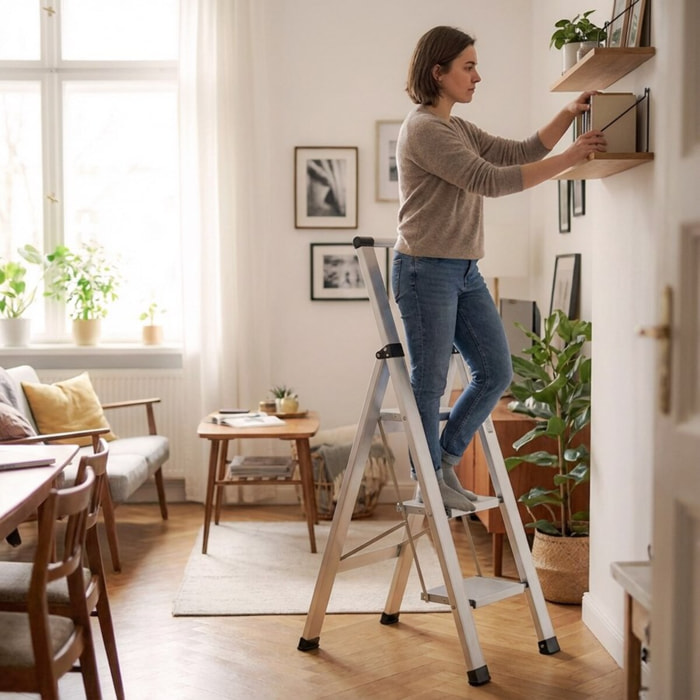 Scala piatta 3 Gradini in alluminio galvanizzato antiscivolo portata 150 kg