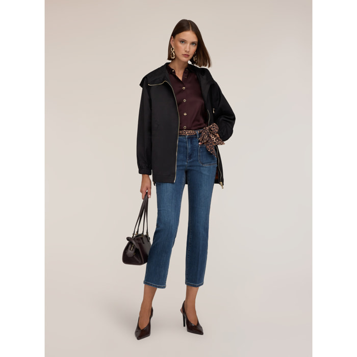 Motivi - Jeans cropped a vita alta con cintura animalier - Blu