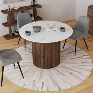 Table à manger ronde Alvar Ø110cm effet marbre et noyer