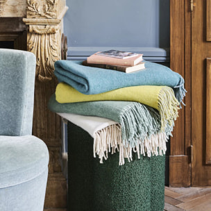 Plaid laine & autres fibres uni gris vert Duetto lichen