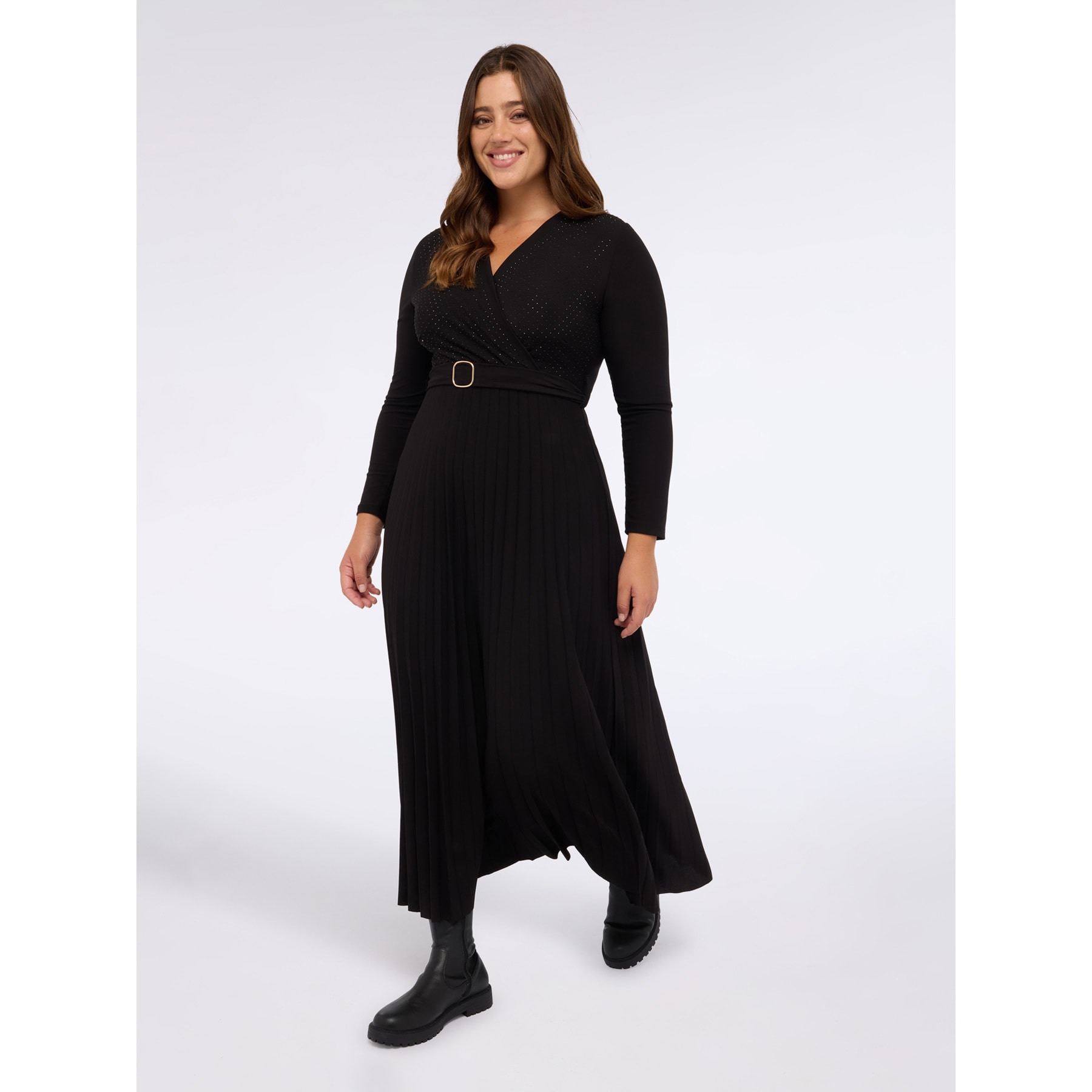 Fiorella Rubino - Vestido con falda plisada y cinturón - Negro