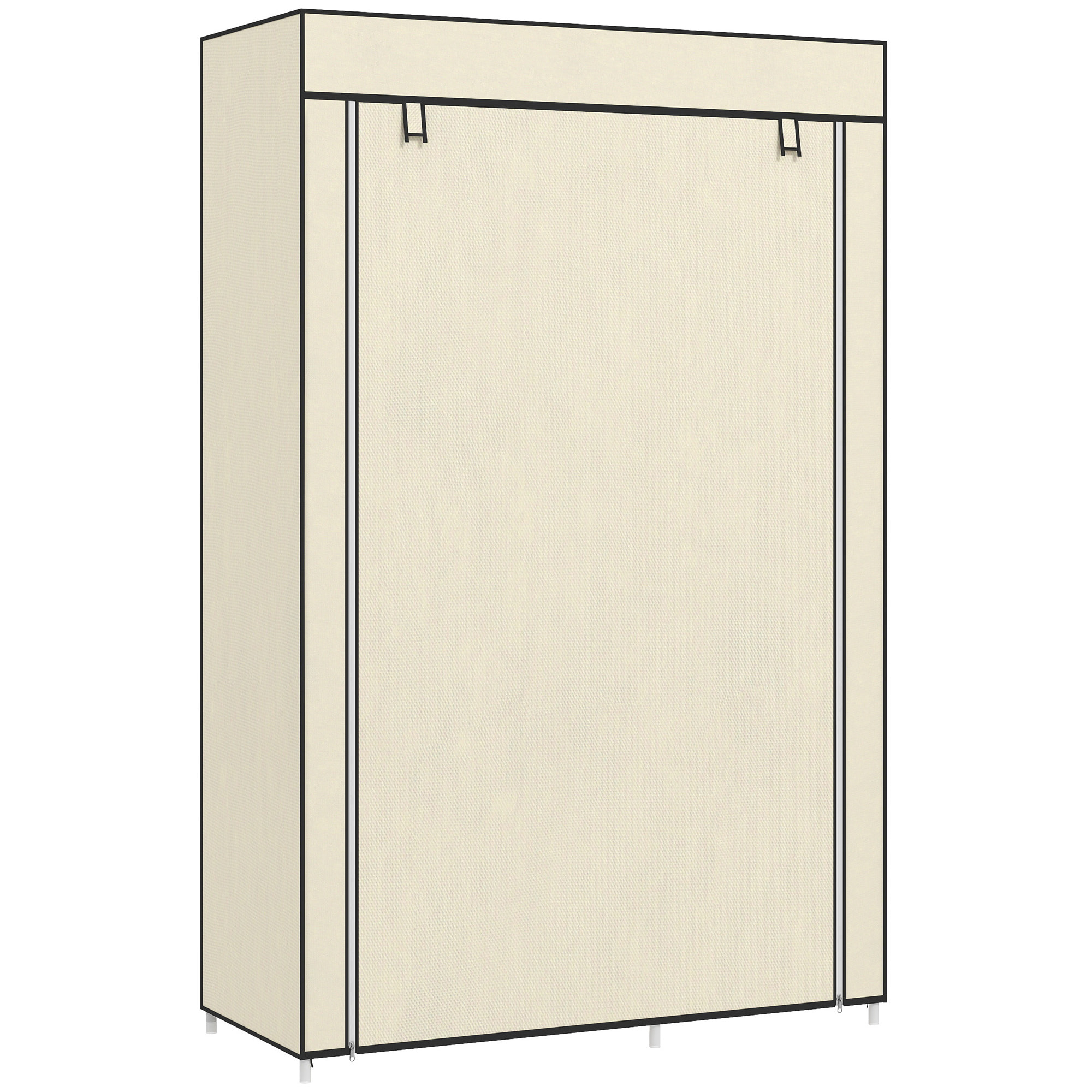 Armoire penderie multi-rangement - 6 étagères, 1 barre - dim. 103L x 43l x 162,5H cm - acier noir non tissé beige