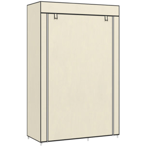 Armoire penderie multi-rangement - 6 étagères, 1 barre - dim. 103L x 43l x 162,5H cm - acier noir non tissé beige