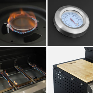 Barbecue gaz 4 brûleurs + 1 feu latéral, cuisine d'extérieure avec tablettes, thermomètre et housse MAXIM AVEC HOUSSE