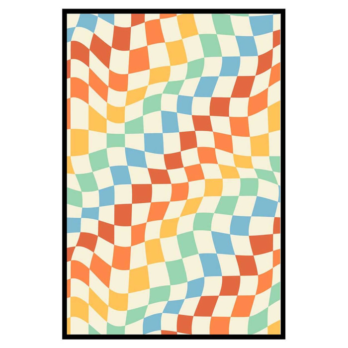 Affiche encadrée motif damier ondulé coloré Affiche + cadre en métal - Noir