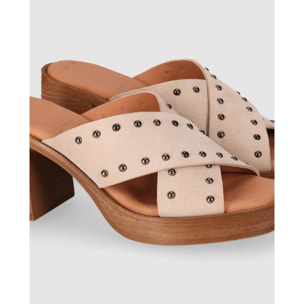 Sandalias de Serraje - Arena - Tacón: 8 cm