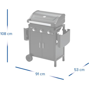 Barbecue gaz CAMPINGAZ COMPACT 3 LX PLUS noir grille et plancha 3 brûleurs sur chariot, 61x35 cm