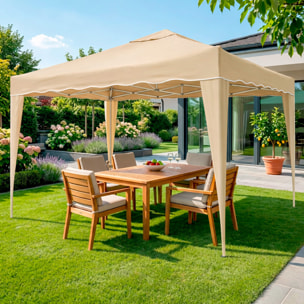 Gazebo Pieghevole 3x4 M in Acciaio con Telo Idrorepellente 160 g/m² Anti-UV Struttura Robusta Apertura Rapida con Borsa e 4 Sacche Beige