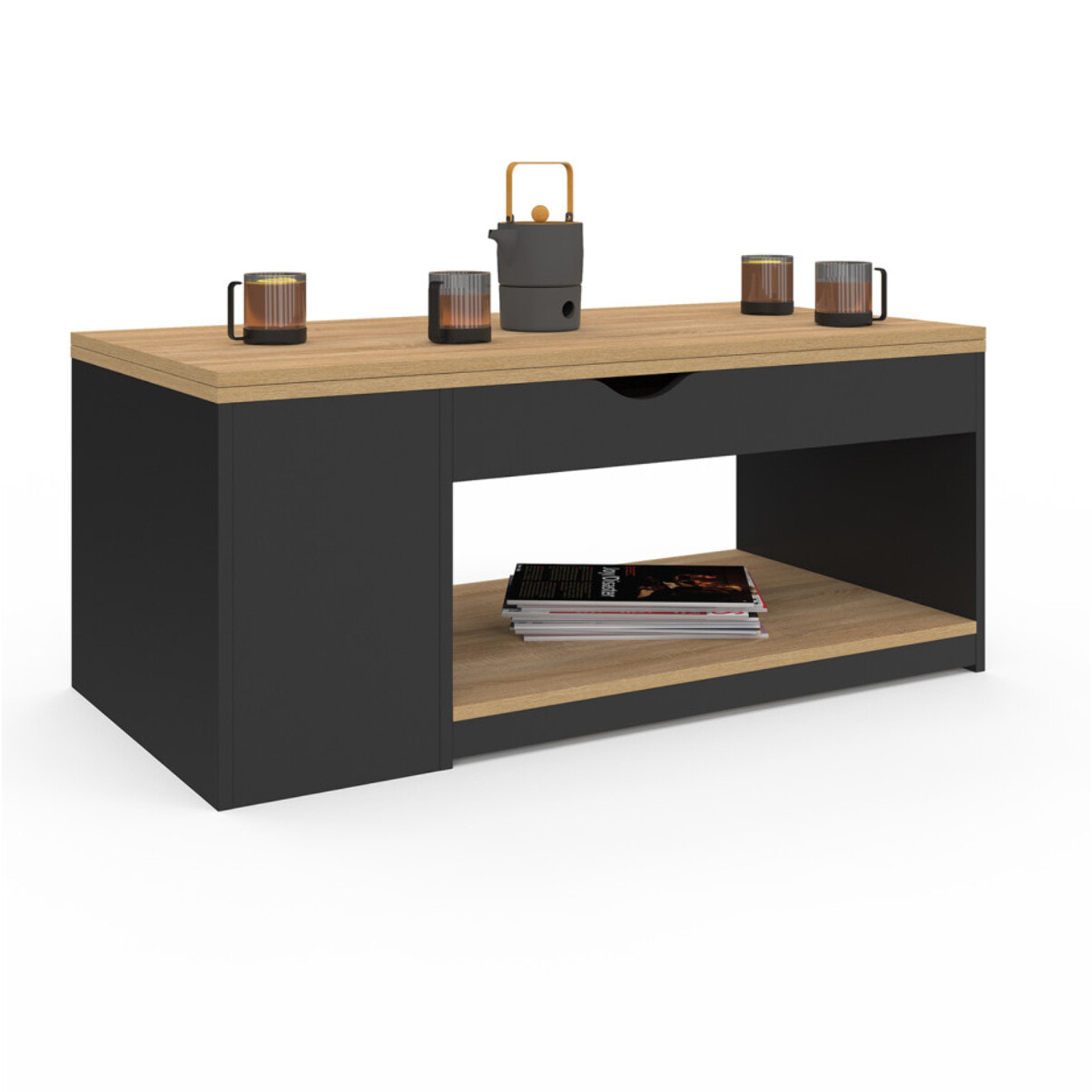 Table basse Elina relevable bois et noire