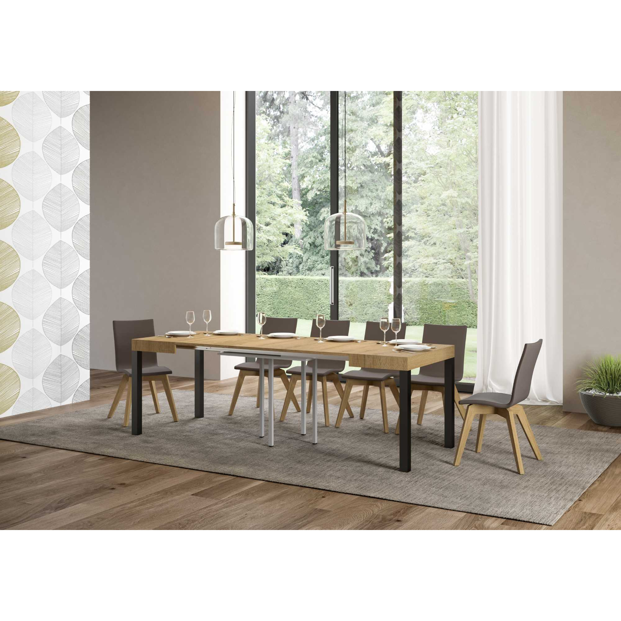 Mesa extensible 90x90/246 cm Everyday Roble Natural estructura Antracita