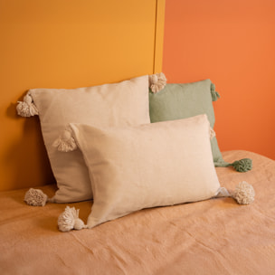 Housse de coussin en laine à pompons - Crème