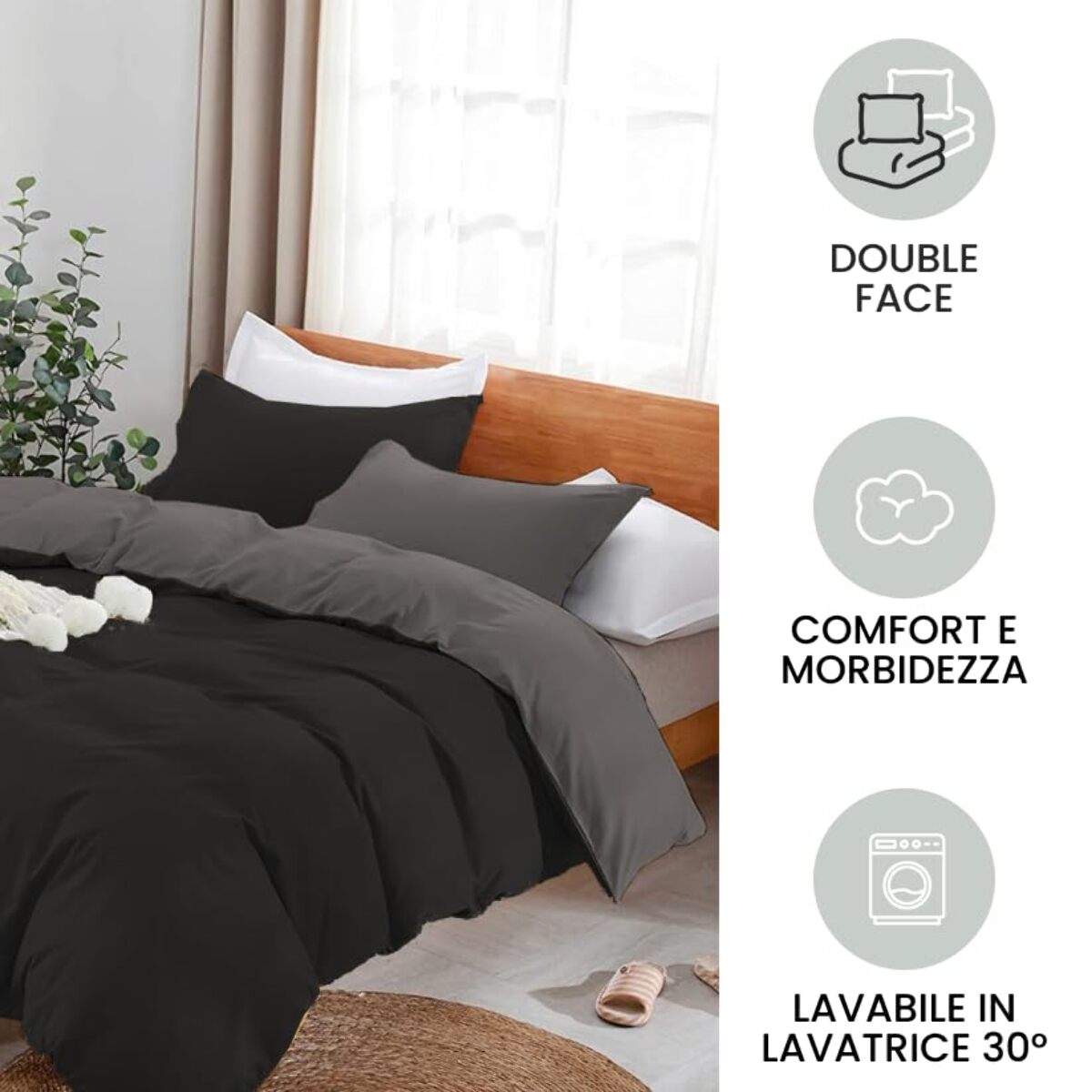 Parure Copripiumino Bicolore una Piazza e mezza, Set Sacco Copripiumino in Cotone con una Federa