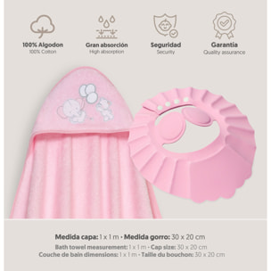 Capa Baño 1X1 Mod Oso Elefante Globos+Gorro Rosa