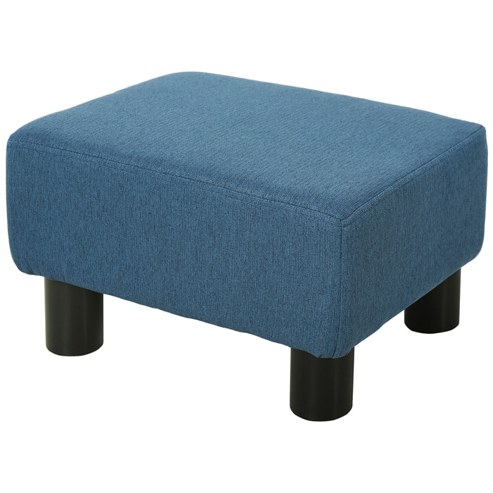 Reposapiés de Salón Taburete Bajo Tapizado en Lino Otomana Rectangular con Estructura de Madera para Sala de Estar Dormitorio Azul Oscuro
