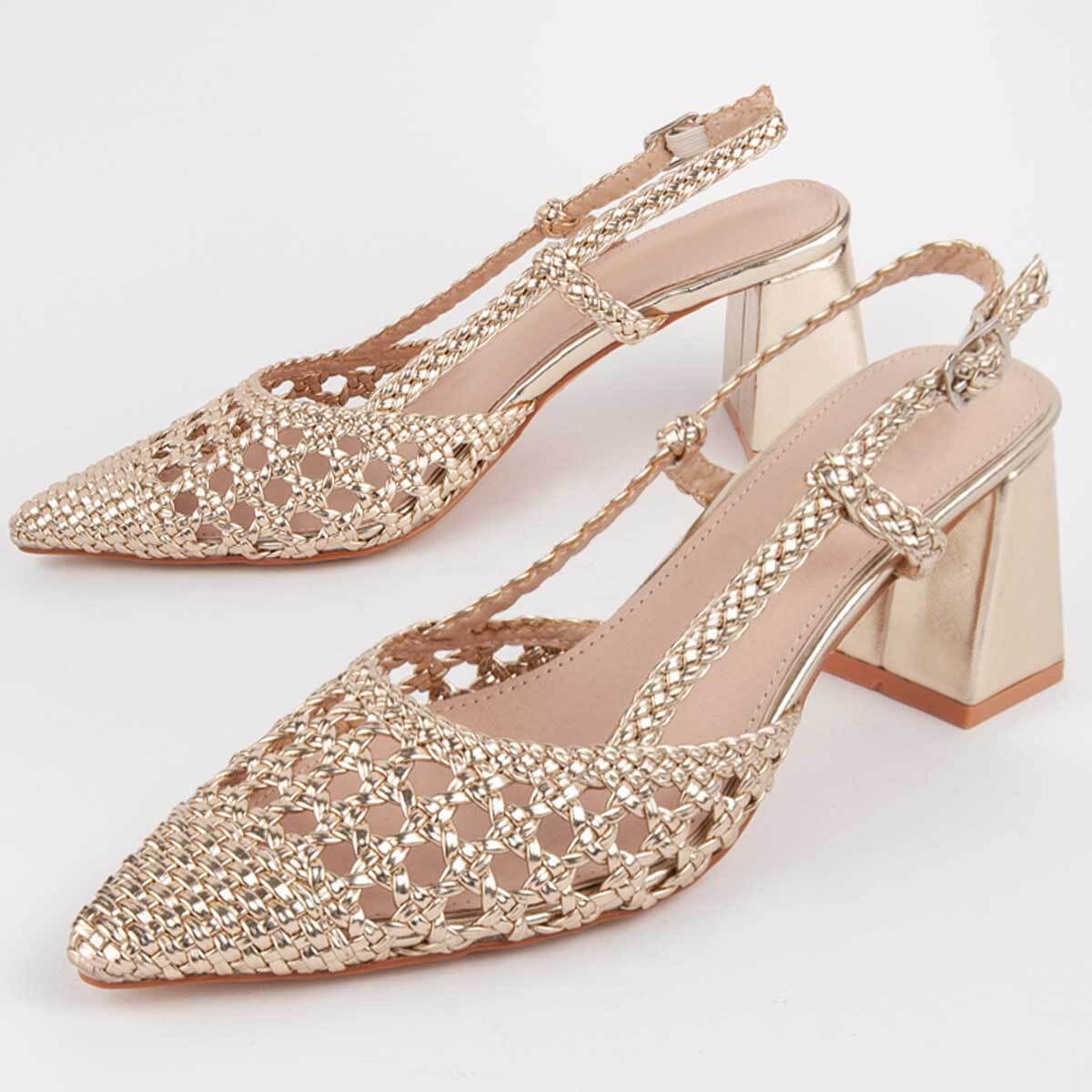 Zapato De Tacón - Dorado - Altura: 6 Cm