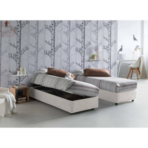 Letto singolo Diana, Letto contenitore con rivestimento in tessuto, 100% Made in Italy, Apertura laterale, con materasso Cm 80x190 incluso, Bianco