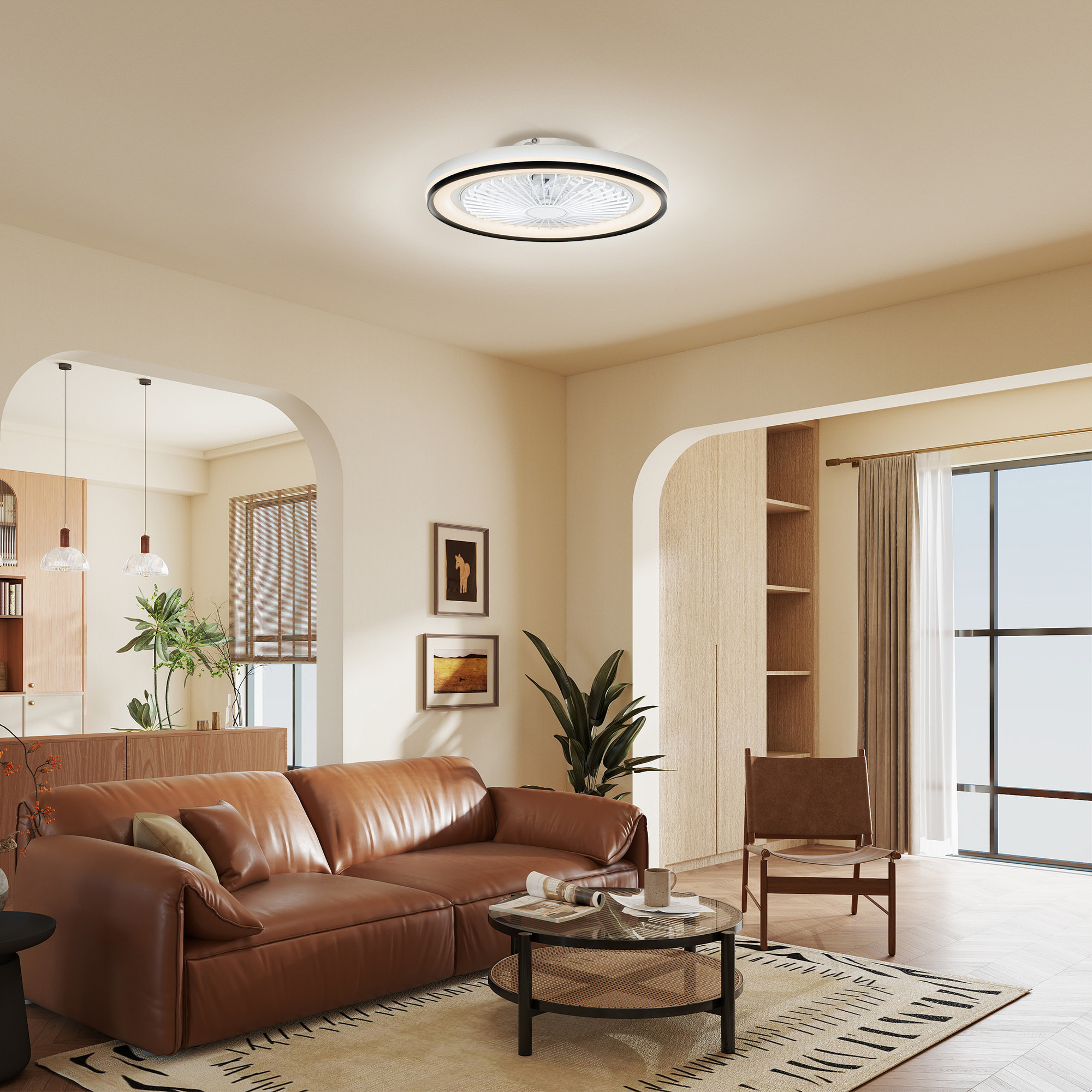 Ventilador de Techo con Luz LED 48,5 W Motor DC Reversible Lámpara Ventilador Techo Silenciosa con Mando a Distancia 6 Velocidades Temporizador para Salón Dormitorio Ø48 cm Blanco