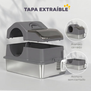 Arenero para Gatos Cubierto Extragrande Caja de Arena Cerrado con Bandeja de Acero Inoxidable Tapa Extraíble Bordes Altos Tapetes Pala sin Olor Fácil de Limpiar para Gatos Grandes Gris Oscuro