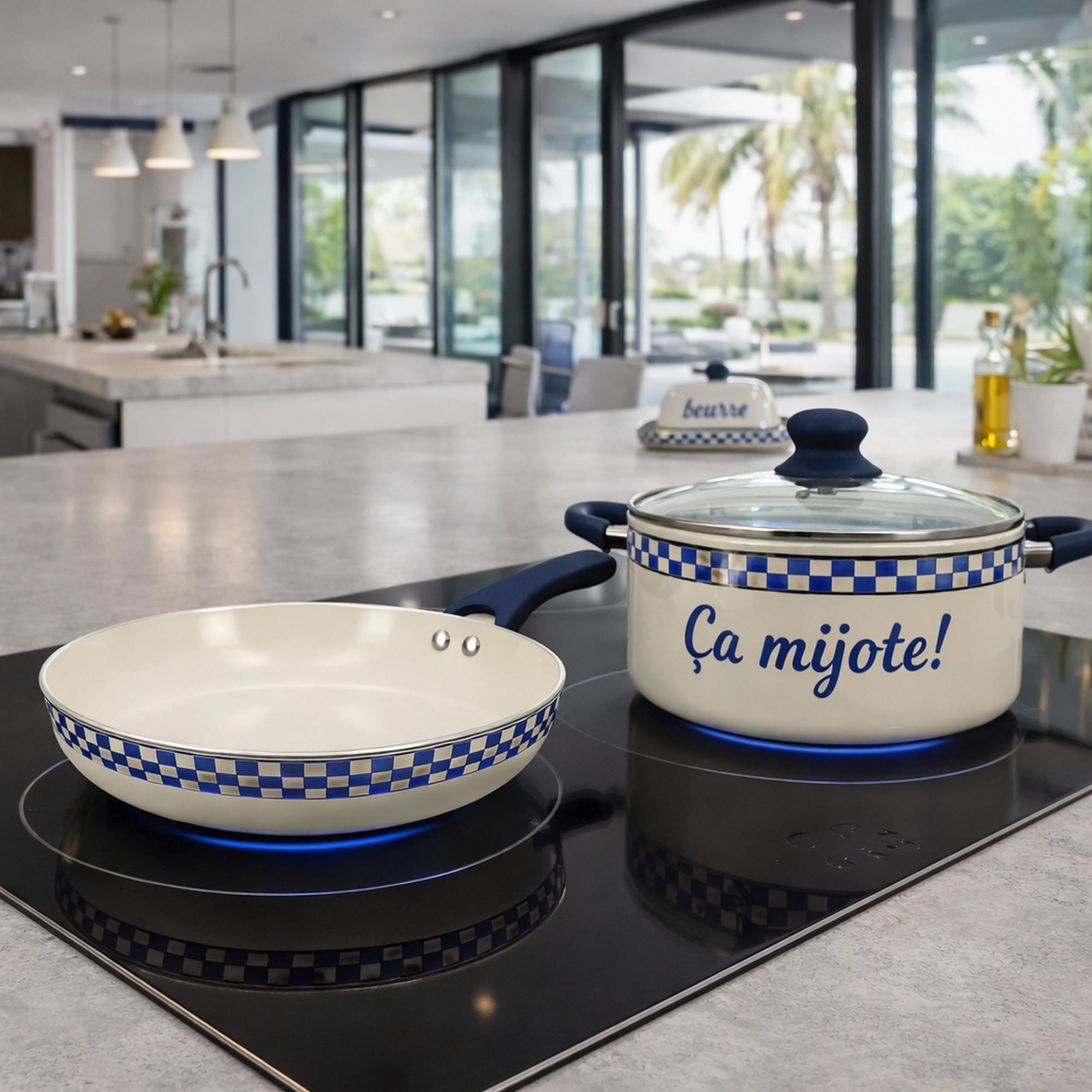 Faitout en aluminium recyclé et antiadhésif bleu - tout feux GINETTE