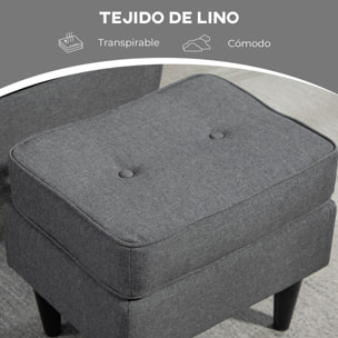 Sillón con Reposapiés Sillón Lectura con Respaldo Alto Capitoné Patas de Madera Almohada Acolchada y Tapizado en Lino Butaca para Salón Dormitorio Oficina Gris Oscuro