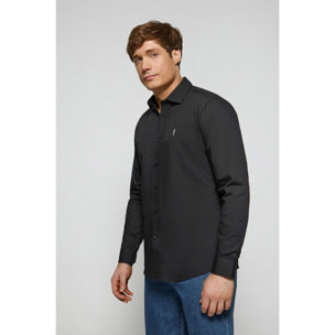 Camicia slim in popeline nera con logo Rigby Go ricamato